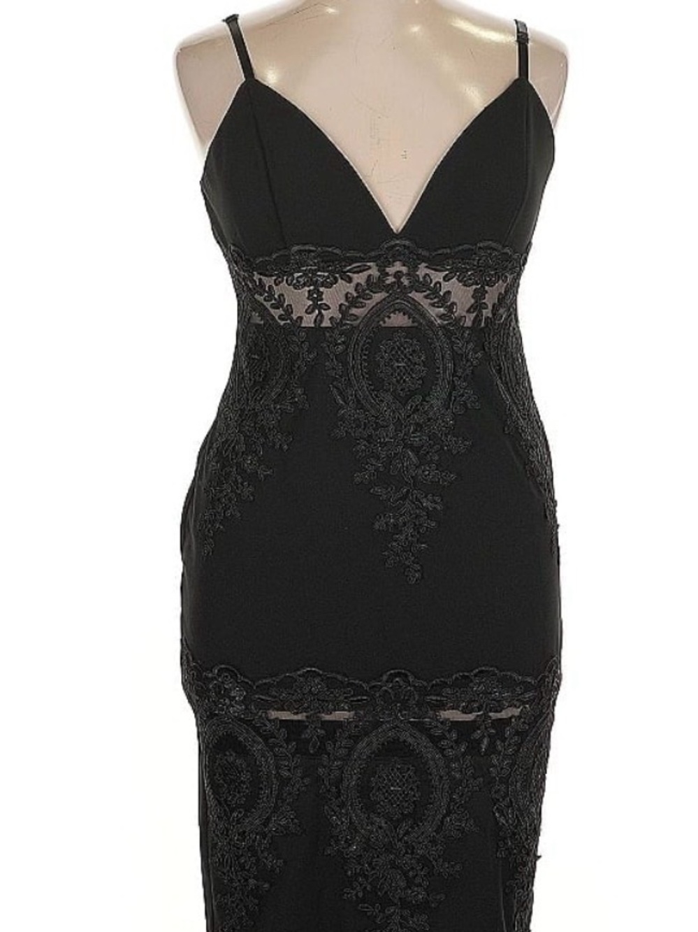 Lulu's Black Strapless Lace Appliqué Evening Dress
